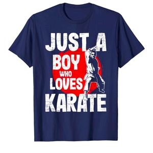 Karate Graphic Kids Tee - “Just A Boy Who Loves Karate” - Navy Blue - Size XS